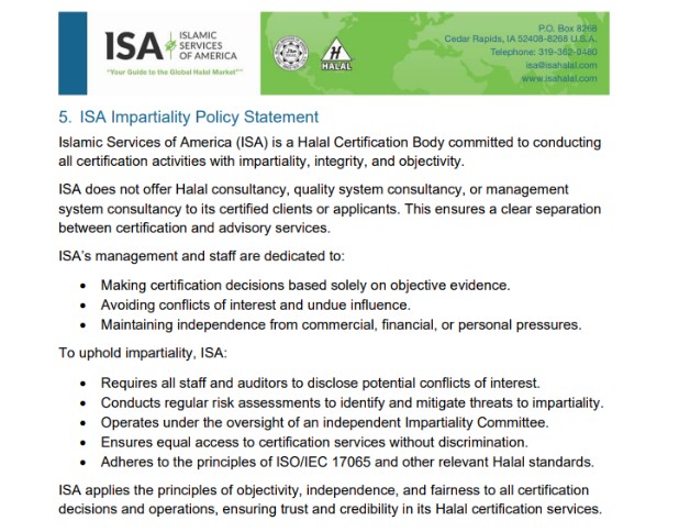 ISA Impartiality Policy.
