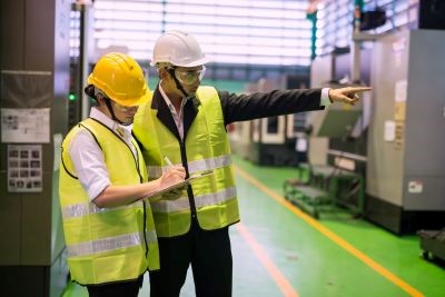 Workers checking quality of products in a manufacturing plant.