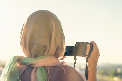 Muslim woman traveling.