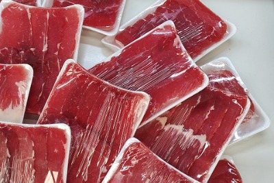 Plastic wrapped Halal meat.