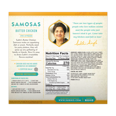 Halal certified Butter chicken samosas.