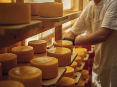 Halal cheese making and display.